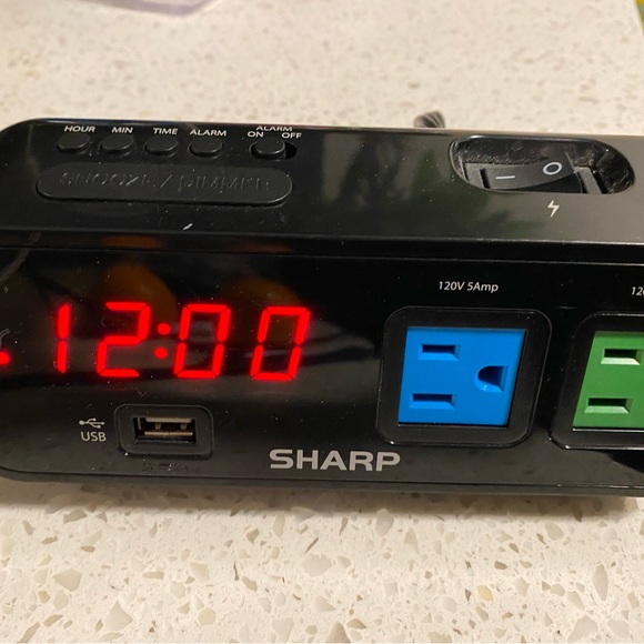 SHARP Digital Alarm Clock with USB 2 amp Port and 2 AC Outlets - Model: SPC137 - Picture 8 of 15